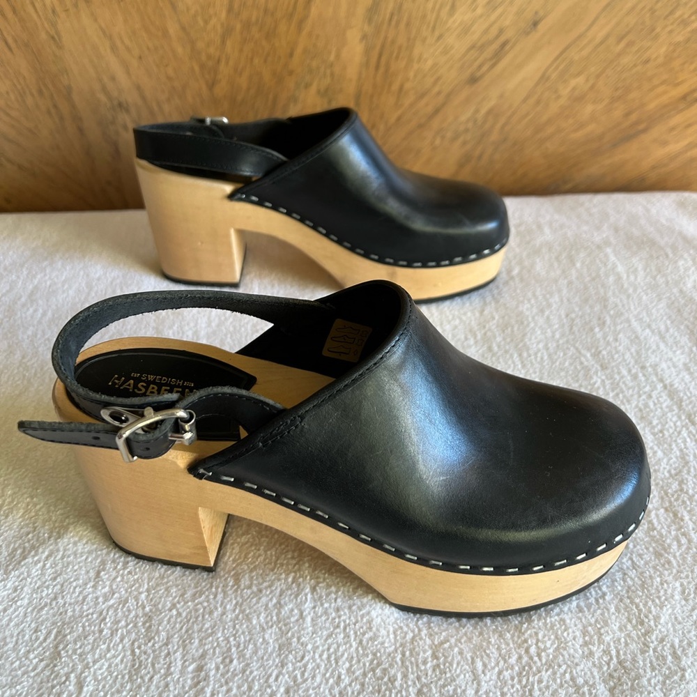Swedish Hasbeens Jill Clogs, Black size 8